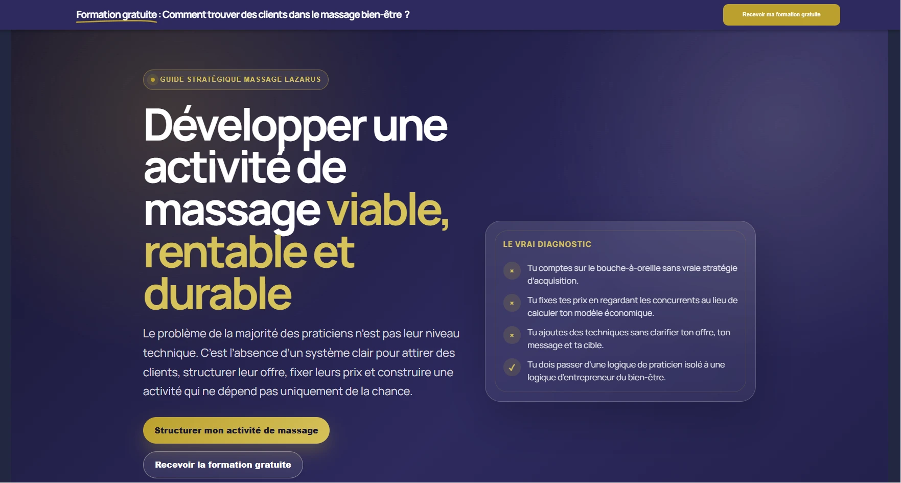 Landing page Diagnostic Rentabilité Massage
